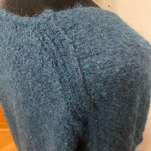 Free People Chunky Teal Pullover V Neck Alpaca Sweater Tunic Womens Large - Picture 3 of 5